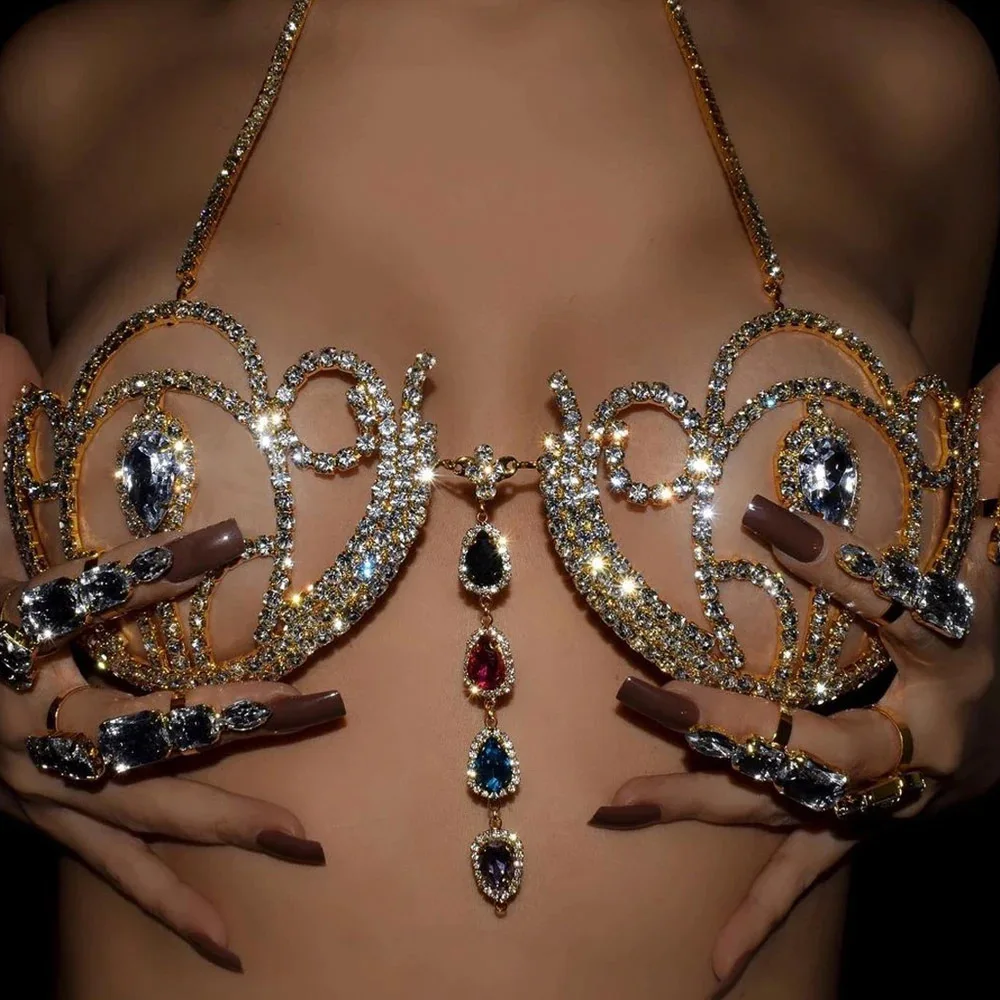 Body Jewelry Retainers - 여성용 럭셔리 라인석 비키니 브라, 기하학적