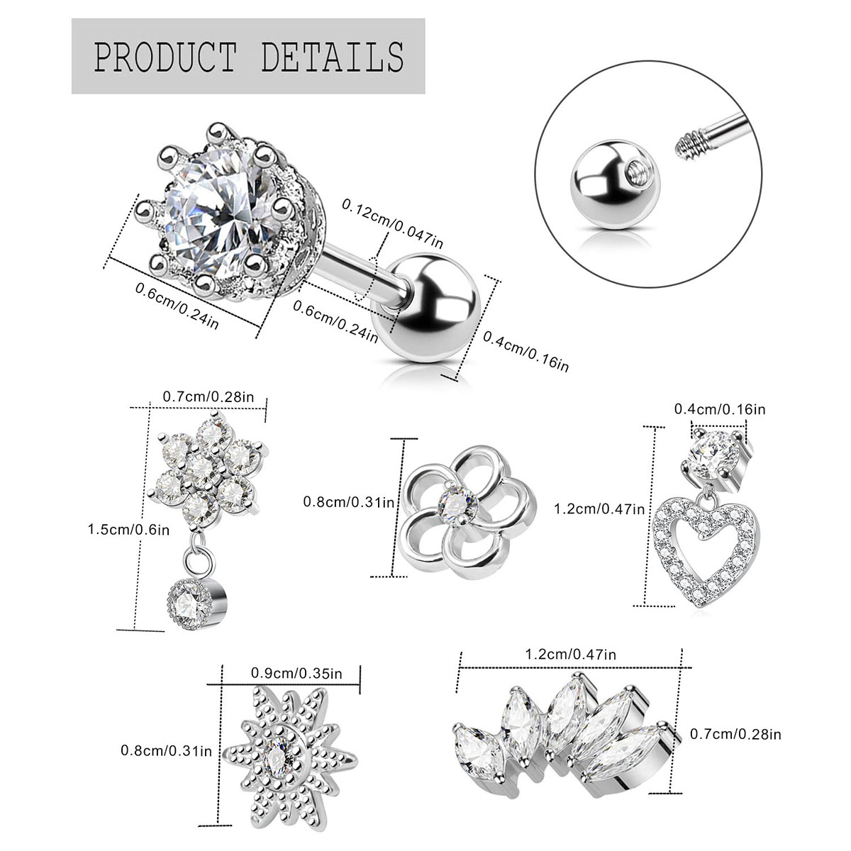 여성용 연골 귀걸이 스터드, 외과 스틸 귀걸이, 중공  - Body Jewelry Surgical Steel 리뷰 및 가격